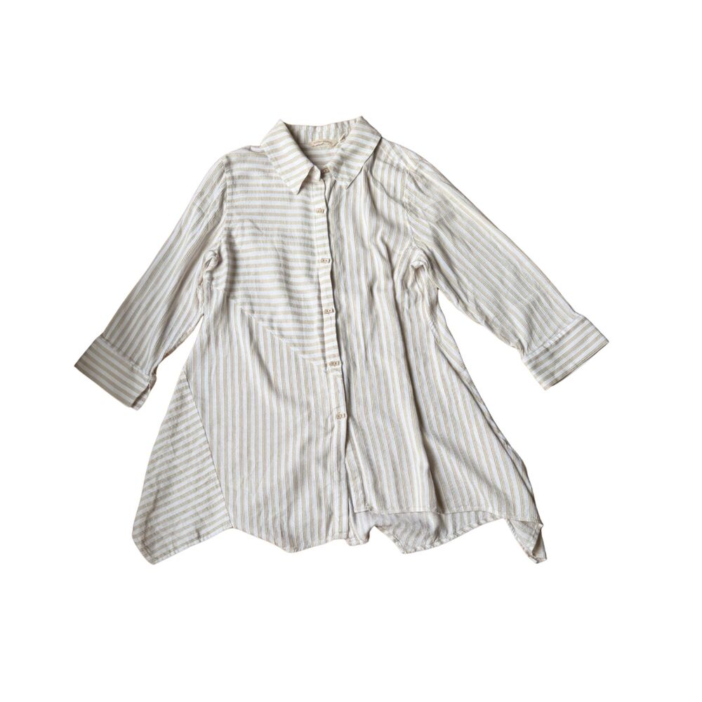 Soft Surroundings White Cream Standout Tunic Top Asymmetrical Hem Button Size L